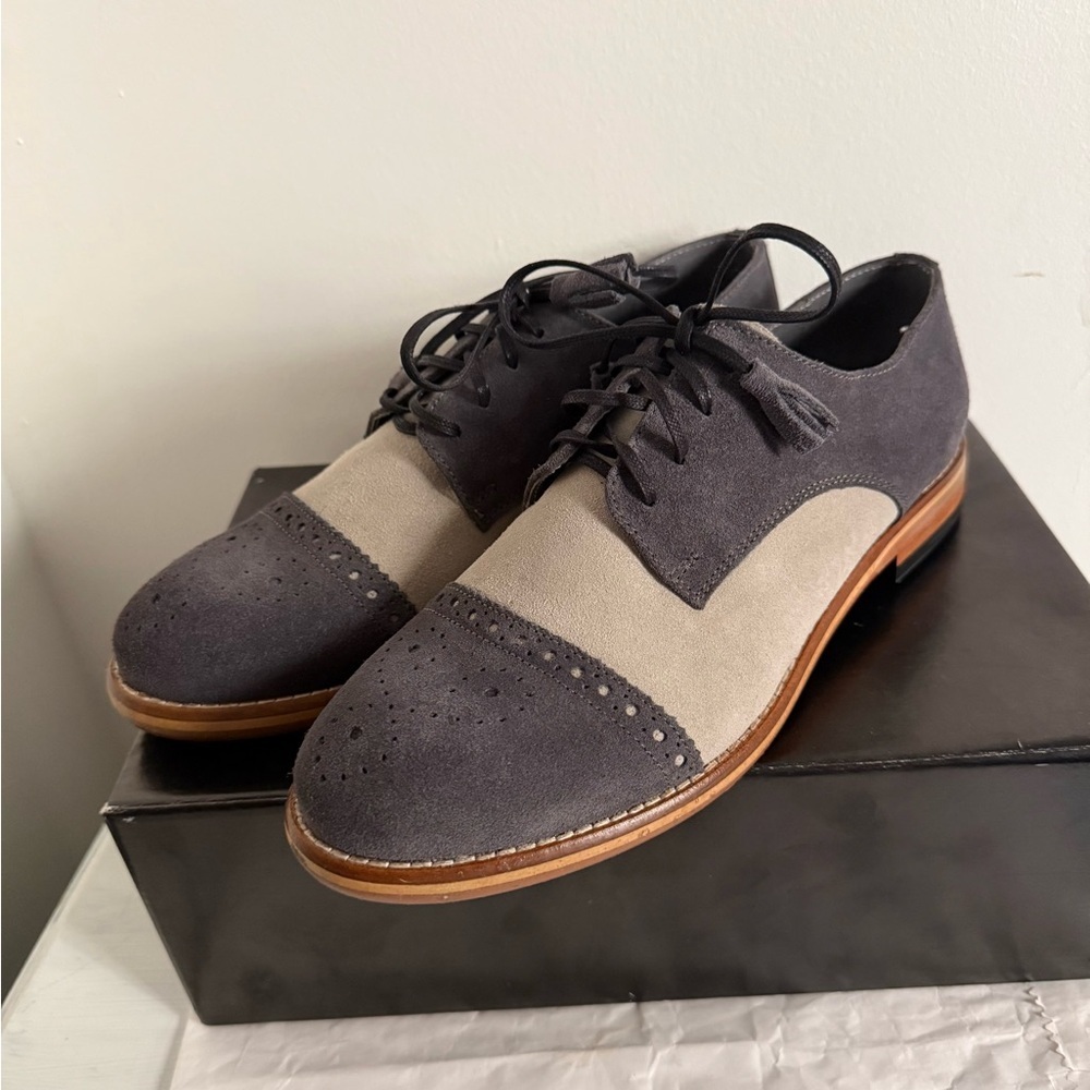 New Girotti Men’s Suede Oxford Lace Up Shoes Gray Cream Two Tone US 7 l 40 - Picture 3 of 10